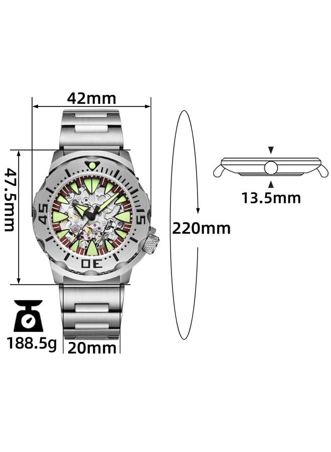 ADDIESDIVE Self-Wind Skeleton Automatic Watches for Man Silver Mechanical Hollow Dial Waterproof 200 M Synthetic Sapphire Analog Dive Watch, 2103-8N24red - Image 2