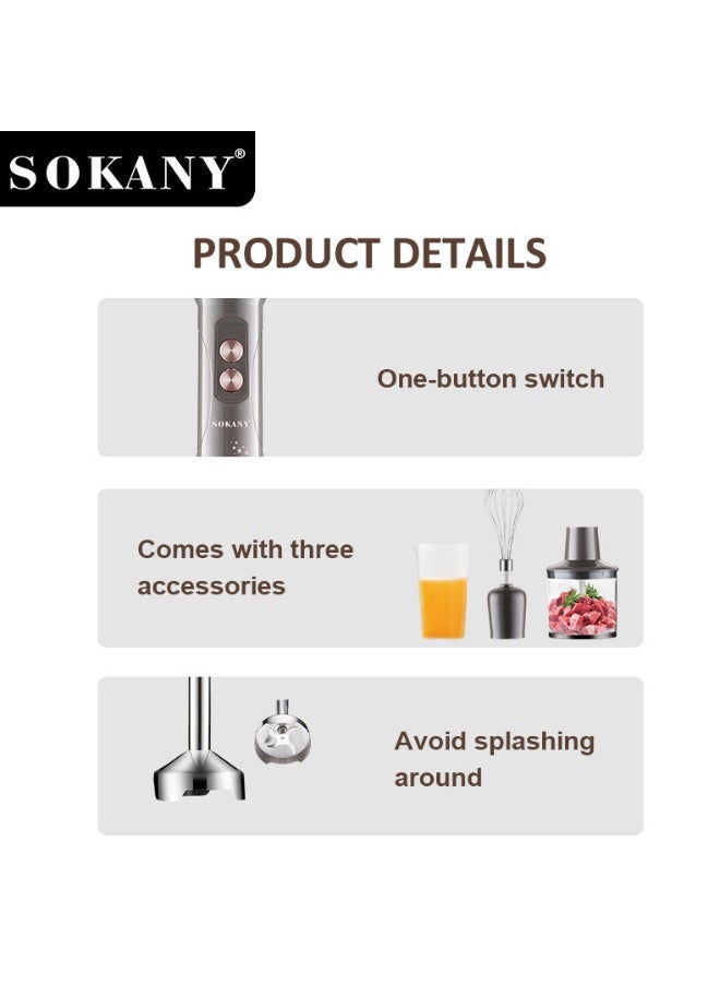 sokany 4 in 1 Hand Blender,  Electric Hand Blender, Portable Electric Mixer, 500ml Chopper Bowl, 700ml Plastic Jar and Blending Wand,Stainless Steel Blades,600 SK-02012,Grey - Image 4