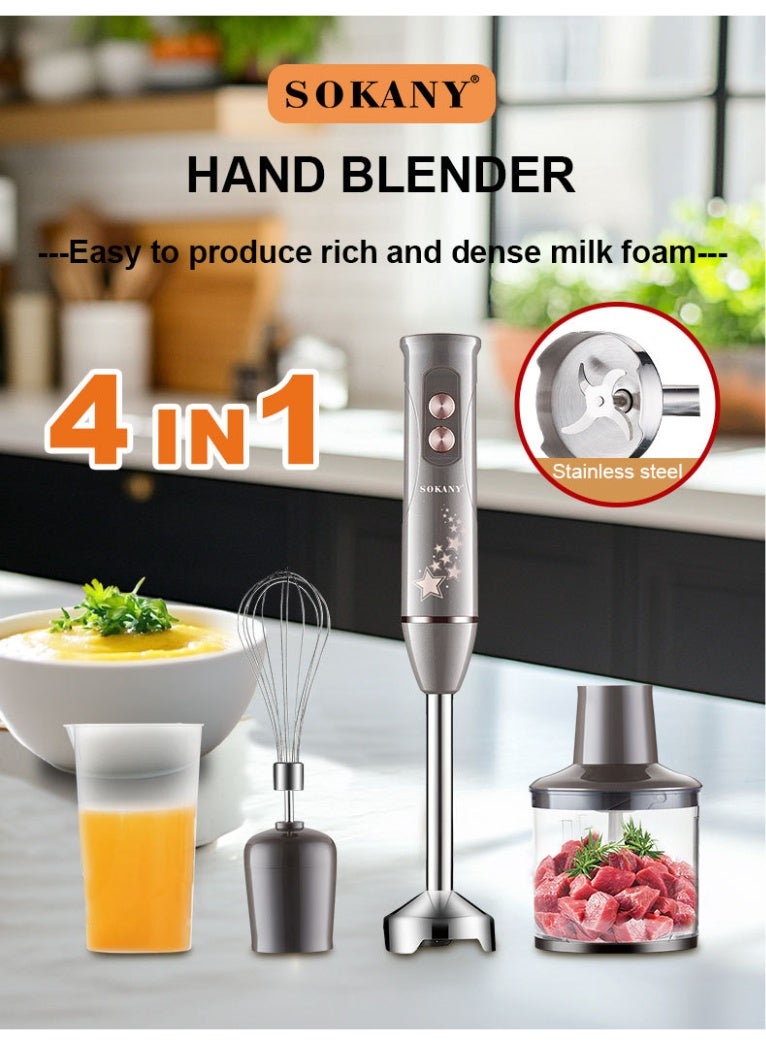 sokany 4 in 1 Hand Blender,  Electric Hand Blender, Portable Electric Mixer, 500ml Chopper Bowl, 700ml Plastic Jar and Blending Wand,Stainless Steel Blades,600 SK-02012,Grey - Image 2