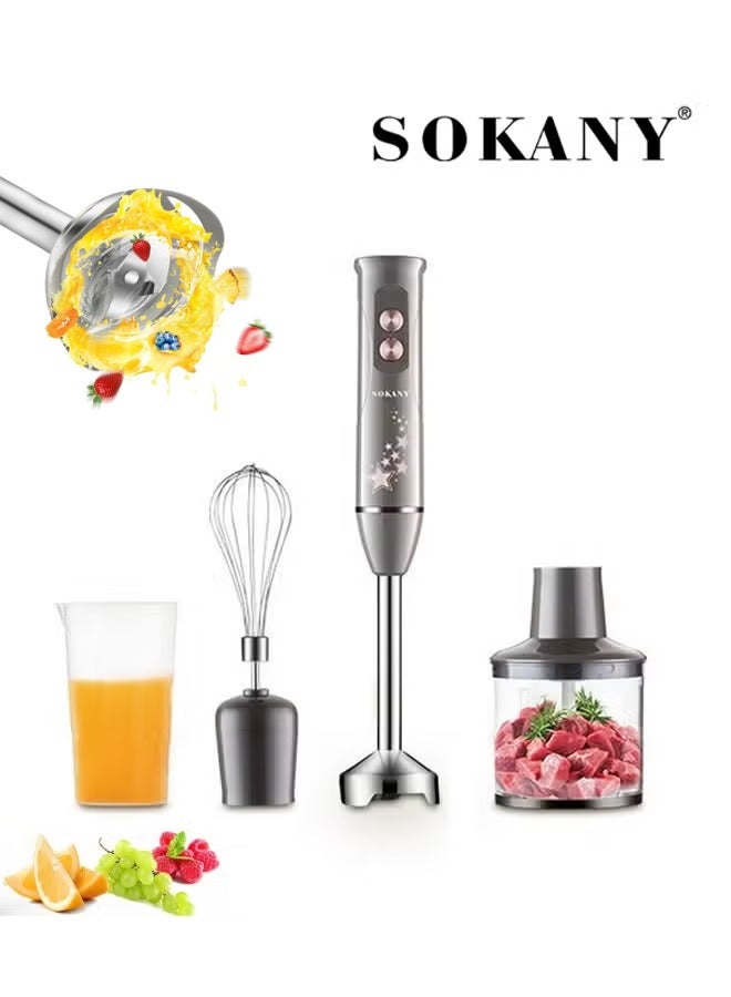 sokany 4 in 1 Hand Blender,  Electric Hand Blender, Portable Electric Mixer, 500ml Chopper Bowl, 700ml Plastic Jar and Blending Wand,Stainless Steel Blades,600 SK-02012,Grey - Image 1