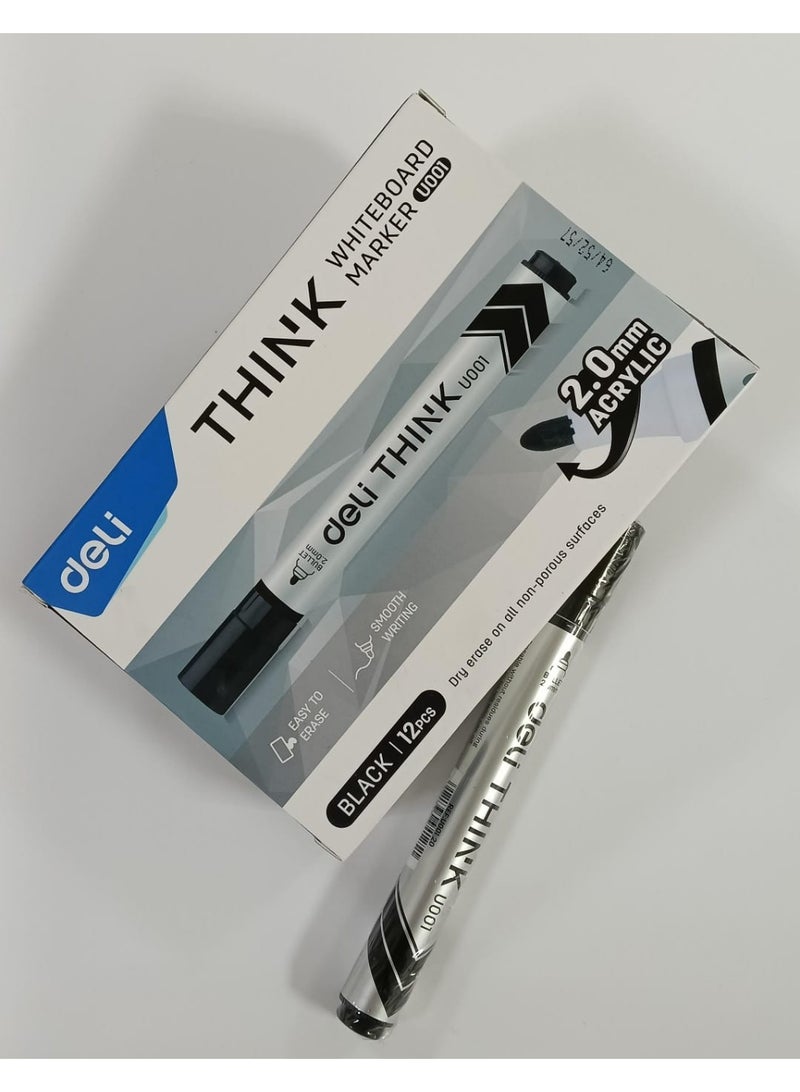 ديلي أقلام سبورة بيضاء من ديلي، 2.0 مم، أسود، 12 قطعة، برأس مدبب - Image 1