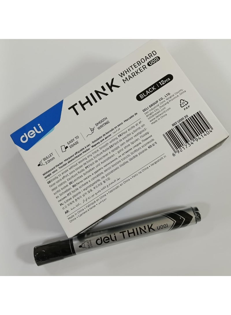 ديلي أقلام سبورة بيضاء من ديلي، 2.0 مم، أسود، 12 قطعة، برأس مدبب - Image 2