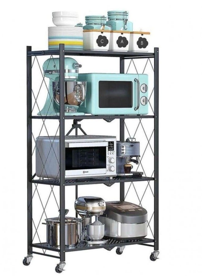 شي ون رفوف تخزين معدنية متحركة 4 دور قابلة للطي للمطبخ بتصميم عصري وأنيق اسود - Image 1