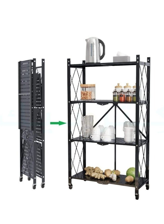 شي ون رفوف تخزين معدنية متحركة 4 دور قابلة للطي للمطبخ بتصميم عصري وأنيق اسود - Image 3