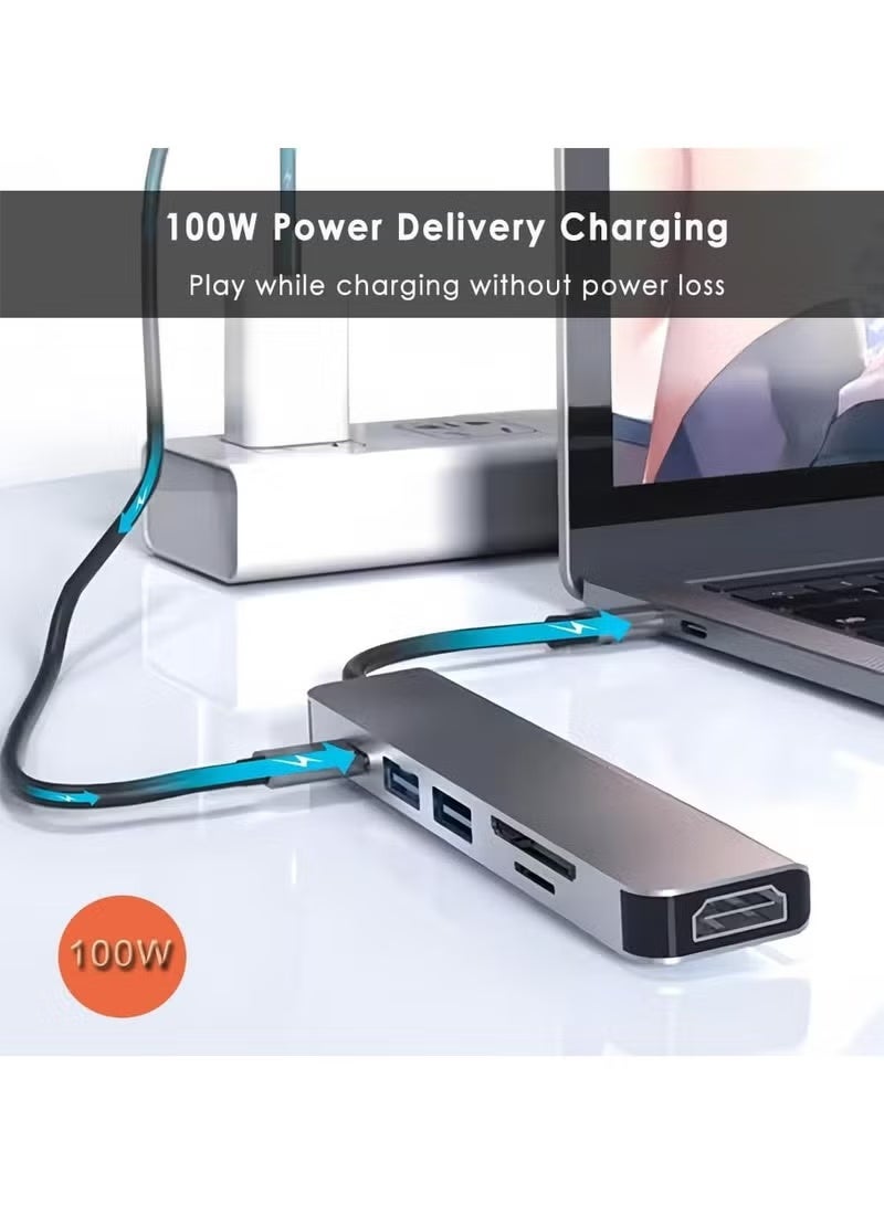 فلوينغ 6 في 1 USB C محور مع 100 واط PD الشحن، من النوع C إلى HDMI 4K 30 هرتز مهايئ، USB محور 3.0 5Gbps نقل البيانات المنافذ، ومتوافق مع MacBook Pro/Air 2023 M2/M1، و iPad Pro/Air، و HP، و Dell، و ASUS، و Lenovo، إلخ - Image 5