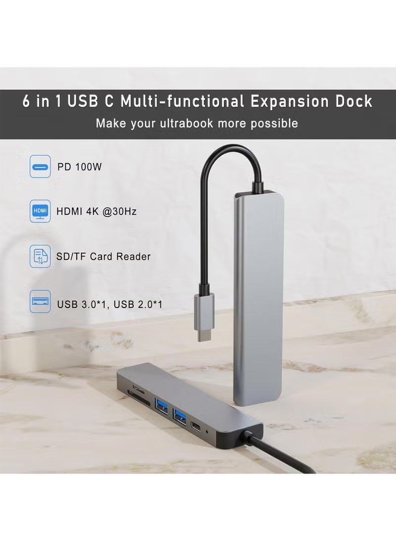 فلوينغ 6 في 1 USB C محور مع 100 واط PD الشحن، من النوع C إلى HDMI 4K 30 هرتز مهايئ، USB محور 3.0 5Gbps نقل البيانات المنافذ، ومتوافق مع MacBook Pro/Air 2023 M2/M1، و iPad Pro/Air، و HP، و Dell، و ASUS، و Lenovo، إلخ - Image 2