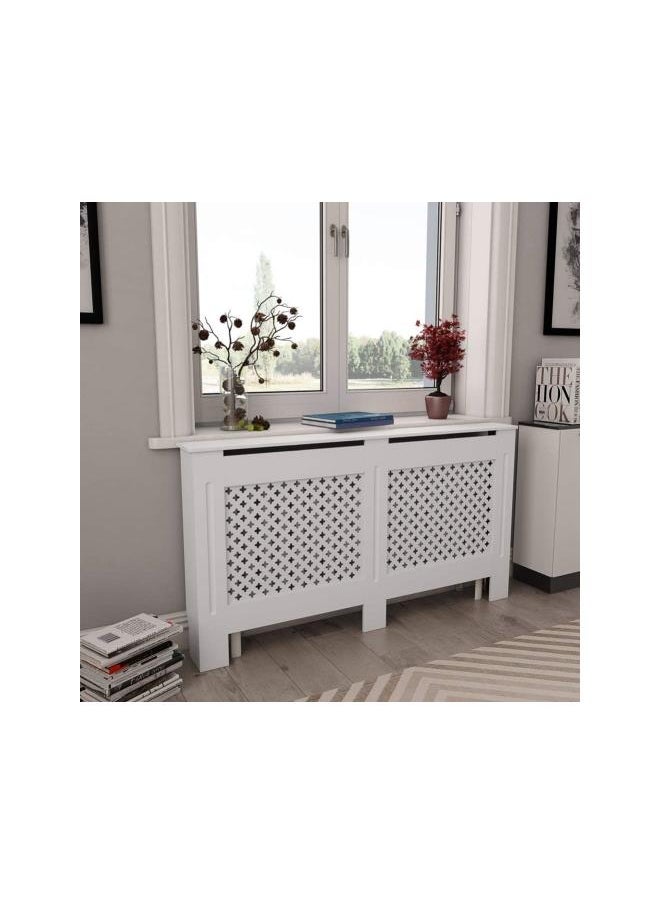 silvercnc - Radiator Cover, White Household Heating Radiator Cover Heating Cabinet Cover for Home and Office 59.8x7.5x32.1in - Image 1