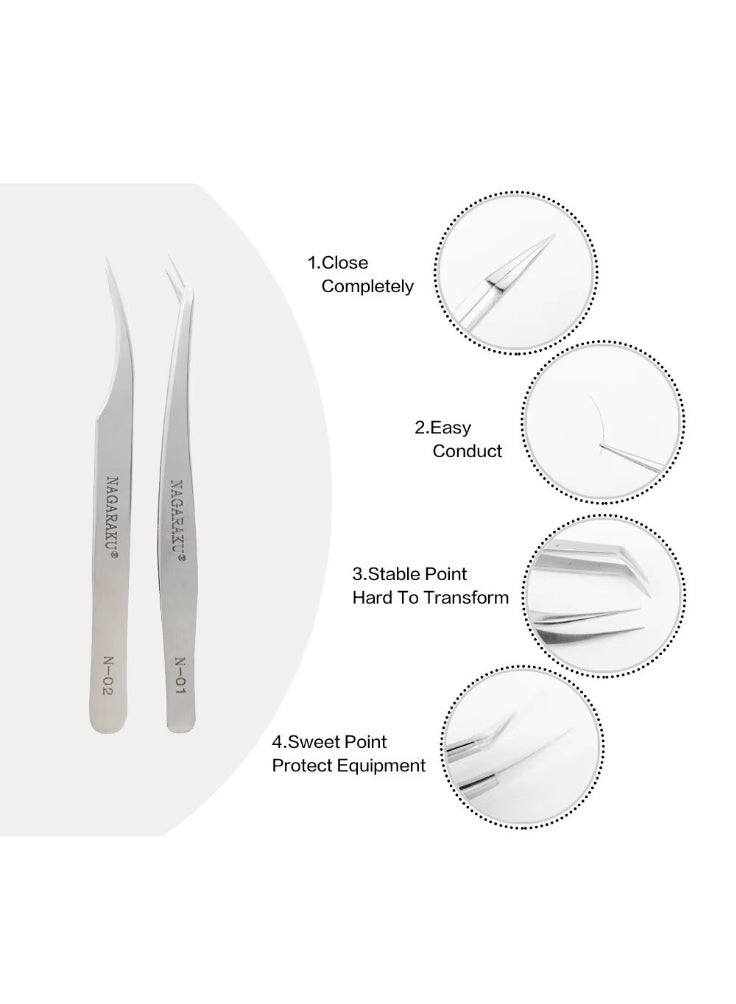 NAGARAKU Professional Eyelash Extension Tweezers – Precision Stainless Steel for Classic, Volume & Mega Volume Lashes | Anti-Static, Lightweight Lash Tool - Image 5