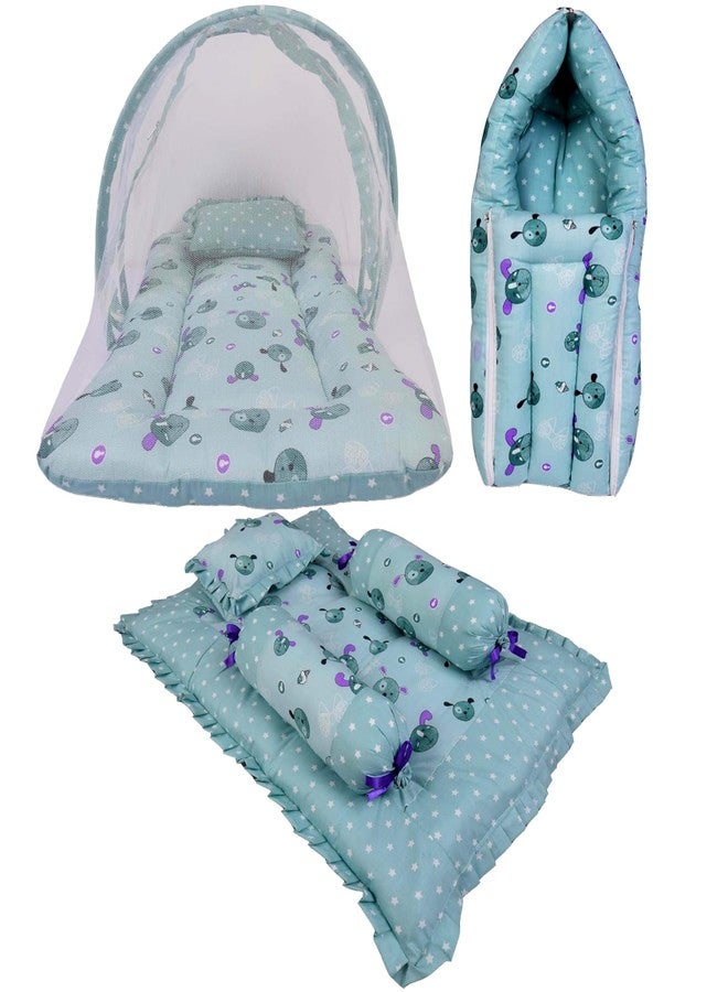 Kwitchy Baby Bed New Born Baby Bedding Set | Mosquito Net | Carry Bag | Baby Shower | Gift Pack | Essential Combo | Gadda Set (0-6 Months, Green) (3PCS Set) - Image 1