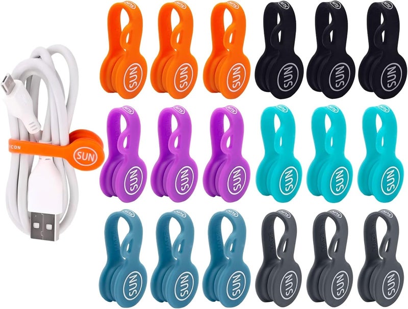 SUNFICON 18 Pack Magnetic Cable Clips Cable Organizers Earbuds Cords Winder Bookmark Clips Whiteboard Noticeboard Fridge Magnets USB Cable Manager Keeper Wrap Ties Straps - Image 1