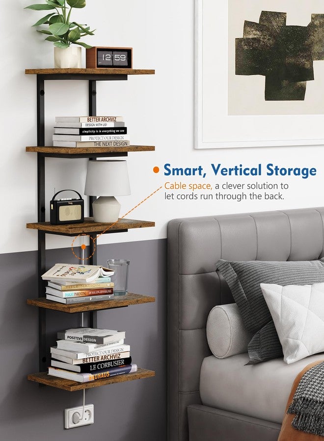 Harwaya 5 Tier Wall Bookshelf Unit for Bedroom Books, Large Floating Book Shelves Wall Mounted, Rustic Wood Lack Tiered Hanging Shelf for Kitchen Office Living Room Corner (Dark Brown) - Image 4