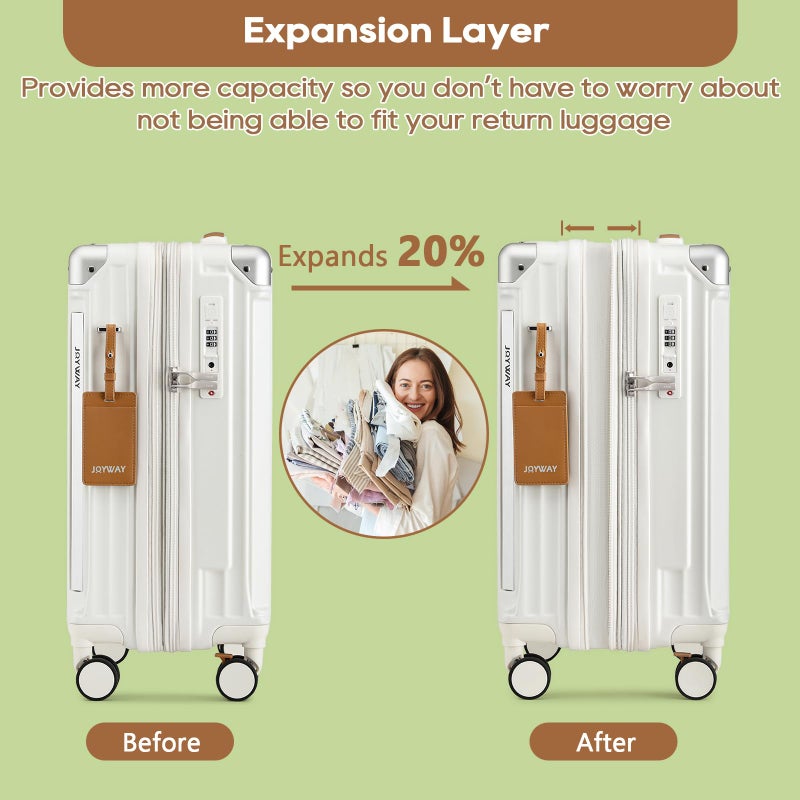 Joyway Carry On Luggage, Expandable Suitcase with Smart Cup Holder and USB Port, 20 IN Hardside Checked with TSA Lock Spinner Double Wheels, White - Image 2