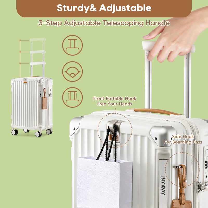 Joyway Carry On Luggage, Expandable Suitcase with Smart Cup Holder and USB Port, 20 IN Hardside Checked with TSA Lock Spinner Double Wheels, White - Image 5