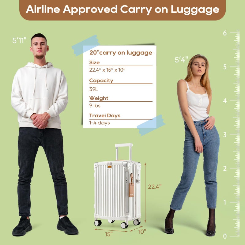 Joyway Carry On Luggage, Expandable Suitcase with Smart Cup Holder and USB Port, 20 IN Hardside Checked with TSA Lock Spinner Double Wheels, White - Image 3