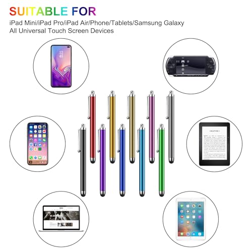SLKIJDHFB Stylus Pen [10 Pack] Universal Capacitive Touch Screen Pens for Tablets, iPad Mini, iPad Pro, iPad Air, Smartphones, Samsung Galaxy - Multiple Colors - Image 3