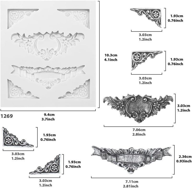 FUNSHOWCASE Angel Tag Frame Corner Scrollwork Fondant Silicone Mold for Cake Decoration, Polymer Clay Crafting Projects 4-Count - Image 5