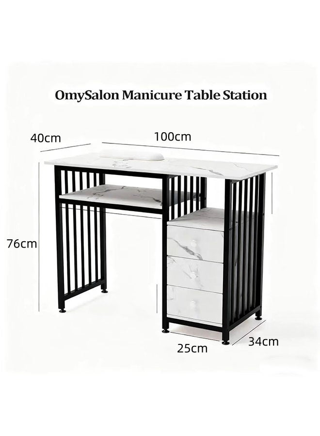 JCB CHIC New Creative Nail Table for Nail Salons , Multifunctional Manicure Table with Storage and Open Shelves for Home,Workshop,Makeup Beauty Salon Workstation(100×40×76CM） - Image 2