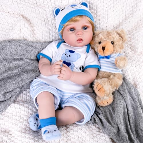 Aori Reborn Baby Boy Doll - 22 Inch Lifelike Realistic Newborn - Handmade Weighted Baby Dolls with Soft Cloth Body Cuddly Reborn Toddler for Kids 3+ | Realistic Boy Doll Gift Set - Image 1