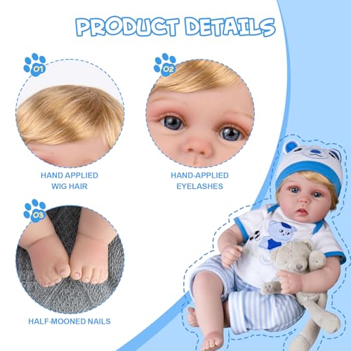 Aori Reborn Baby Boy Doll - 22 Inch Lifelike Realistic Newborn - Handmade Weighted Baby Dolls with Soft Cloth Body Cuddly Reborn Toddler for Kids 3+ | Realistic Boy Doll Gift Set - Image 4