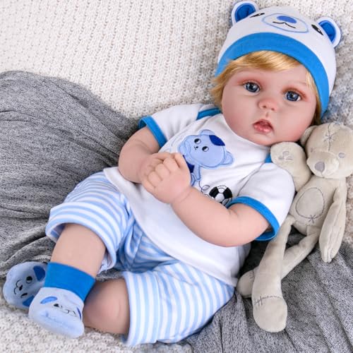 Aori Reborn Baby Boy Doll - 22 Inch Lifelike Realistic Newborn - Handmade Weighted Baby Dolls with Soft Cloth Body Cuddly Reborn Toddler for Kids 3+ | Realistic Boy Doll Gift Set - Image 2