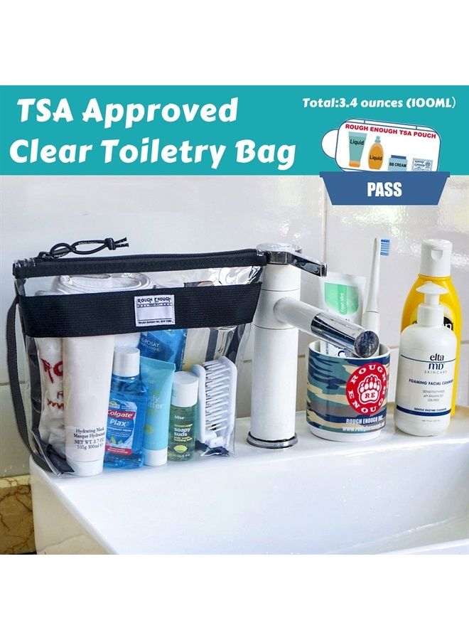 RE ROUGH ENOUGH Rough Enough TSA Approved Clear Toiletry Bag Makeup Bags for Traveling Cosmetic Pouch Organizer Case Bag with Zipper for Liquids Bottles Airline Beach