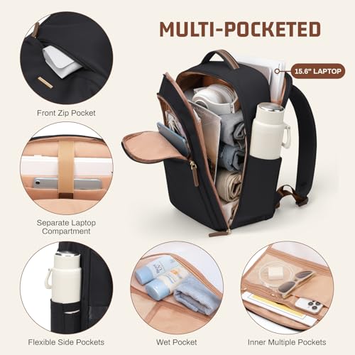 GOLF QUALITY 22L Travel Backpack for Women MenCarry On Bag for Airplanes Personal Item Laptop Backpack173 InchBlack - Image 3