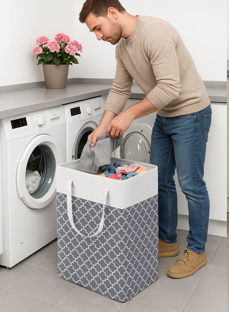 سلة غسيل كبيرة قابلة للطي بمقابض، مقاومة للماء، للحمام وغرفة النوم، سعة 75 لترًا - رمادي - Image 5