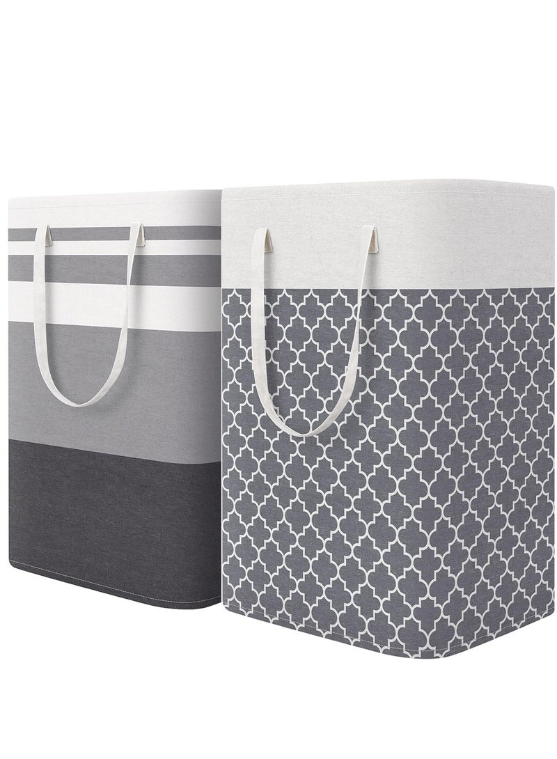 سلة غسيل كبيرة قابلة للطي بمقابض، مقاومة للماء، للحمام وغرفة النوم، سعة 75 لترًا - رمادي - Image 1