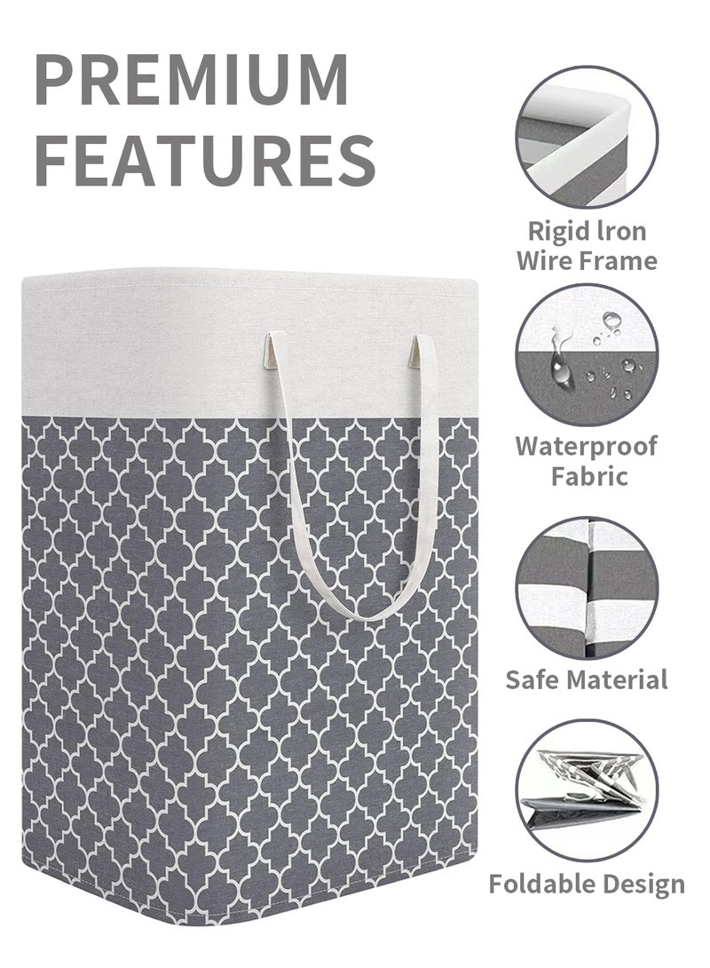 سلة غسيل كبيرة قابلة للطي بمقابض، مقاومة للماء، للحمام وغرفة النوم، سعة 75 لترًا - رمادي - Image 2