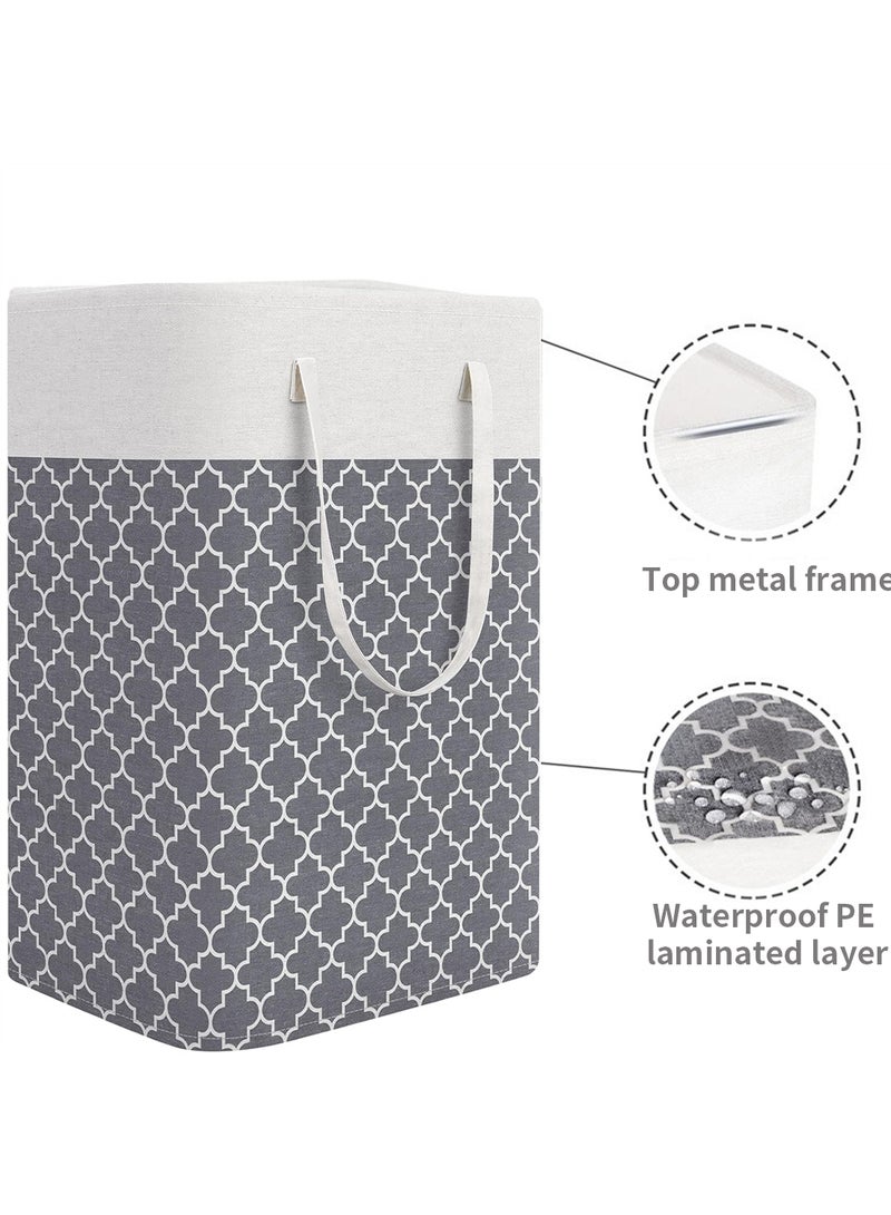 سلة غسيل كبيرة قابلة للطي بمقابض، مقاومة للماء، للحمام وغرفة النوم، سعة 75 لترًا - رمادي - Image 3