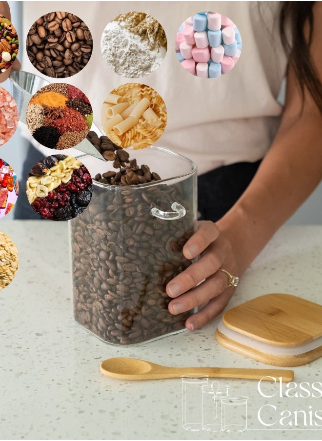 ماركة غير محددة جرة زجاجية مربعة - سعة 40 أونصة مع غطاء خشبي وملعقة - حاوية محكمة الهوى للقهوة والشاي والدقيق والسكر والتوابل والمزيد - وظيفية وزخرفية.  - Image 4