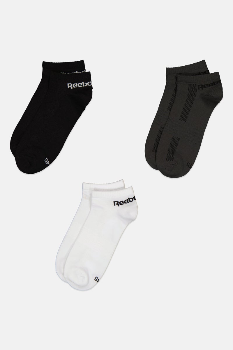 Reebok Men 3 Pairs Brand Logo Low Cut Socks, Multicolor - Image 3