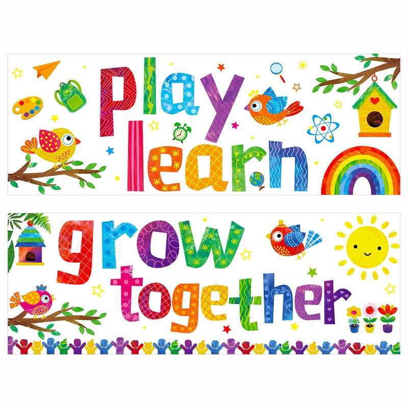 Gethelud Classroom Banner Poster, 2 PCS Colorful Bulletin Board Decoration Motivational Posters for School & Classroom Kindergarten Preschool Primary Middle High School-Grow Together (Poster Tube Package) - Image 1