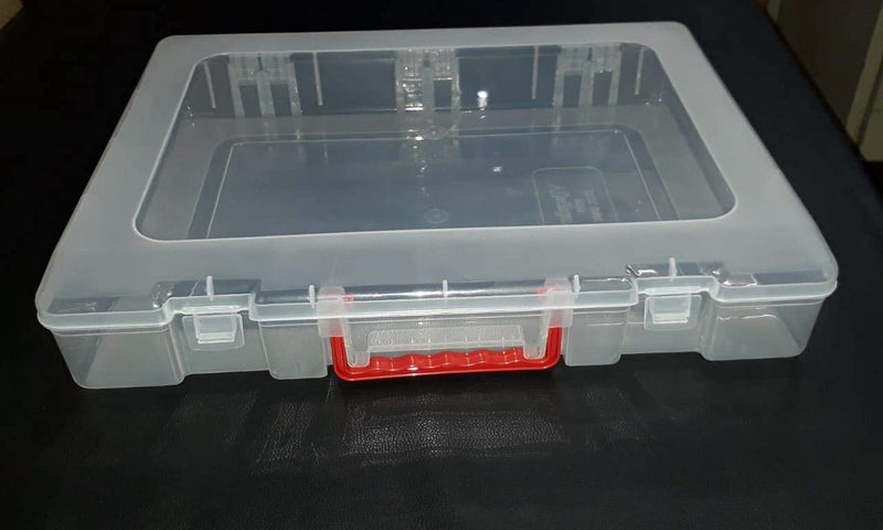LOSOFY Multipurpose Plastic Rectangular Storage Boxes with Locks and Handle Matte Finish for Saree Laptop Books Flour Transparent 17 x 14 inch Set of 4 - Image 5