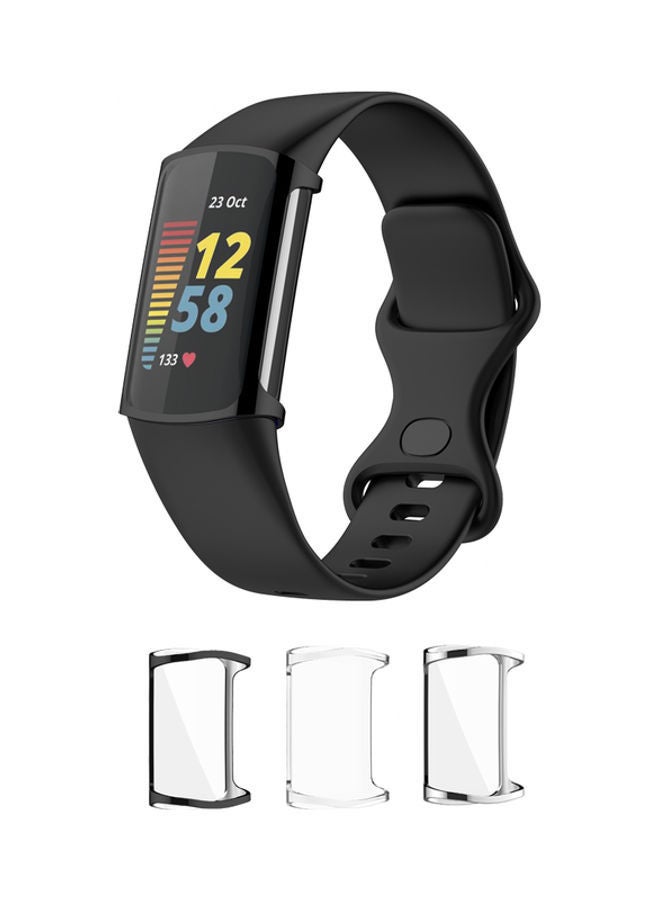 NIBEMINENT 3-Piece TPU Full Cover Case For Fitbit Charge 5 Clear/Black/Silver - Image 1