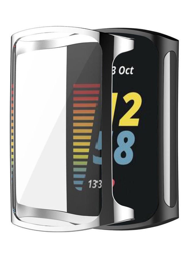 NIBEMINENT 3-Piece TPU Full Cover Case For Fitbit Charge 5 Clear/Black/Silver - Image 4