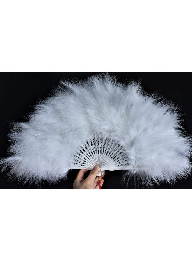 Happy Feather Handheld Marabou Feather Fan, 1920s Vintage Style Flapper Hand Fan for Costume Party and Dancing-White - Image 5
