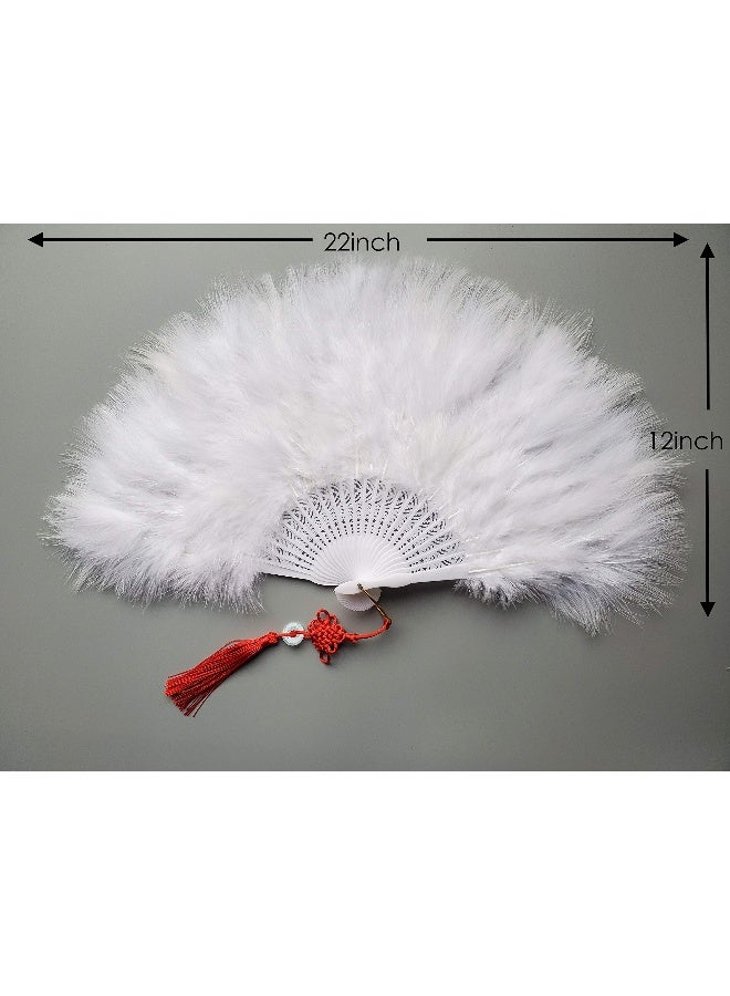 Happy Feather Handheld Marabou Feather Fan, 1920s Vintage Style Flapper Hand Fan for Costume Party and Dancing-White - Image 4