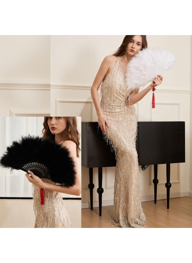 Happy Feather Handheld Marabou Feather Fan, 1920s Vintage Style Flapper Hand Fan for Costume Party and Dancing-White - Image 3