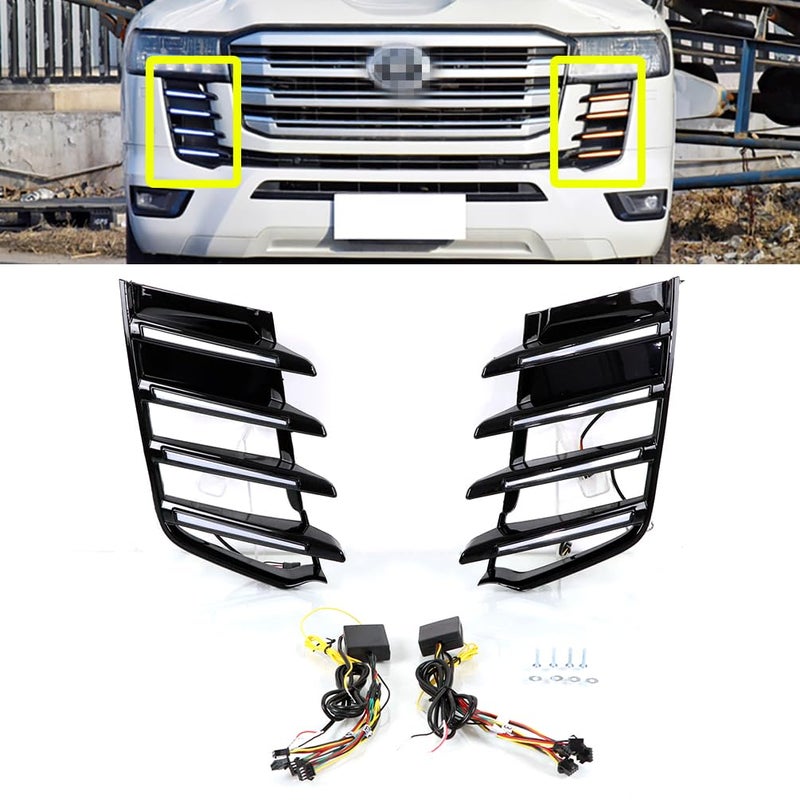 KITOCARTOP LED Front Bumper DRL with Amber Turn Signal Light for 2022 2023 Land Cruiser lc300 Fog Lamp Driving Light Blue Night Headlight