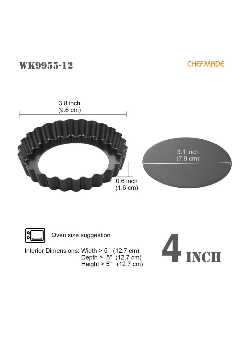 chefmade Round Tart Pan Non-Stick 4 Inch 12Pcs with Removable Loose Bottom - Image 2