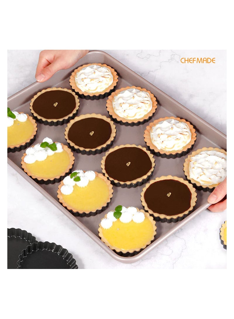 chefmade Round Tart Pan Non-Stick 4 Inch 12Pcs with Removable Loose Bottom - Image 3
