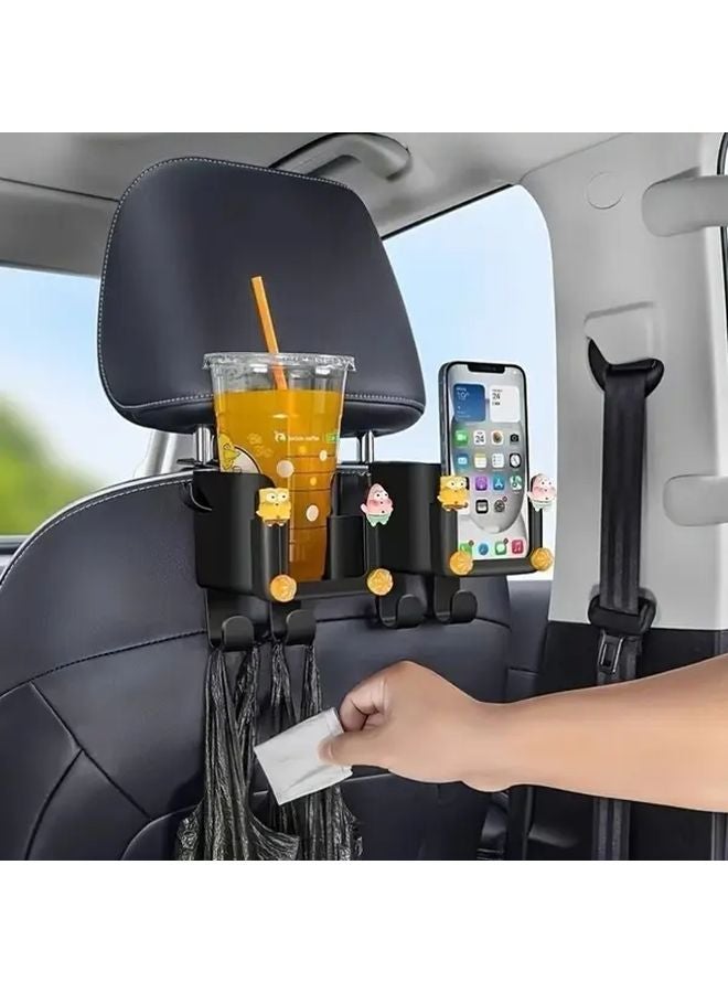 Black Car Seat Back Organizer with Cup Holder and Hooks Storage Rack for Most Cars SUVs Trucks - Image 5