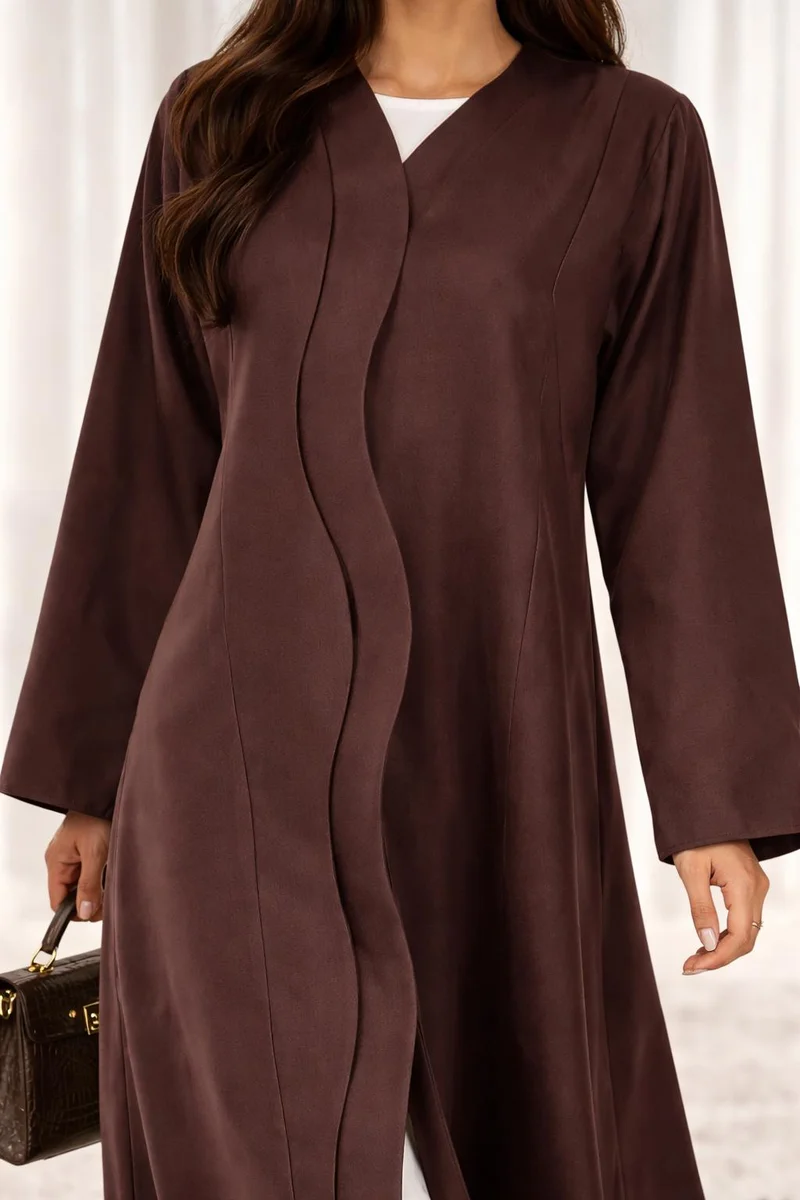 أم سكوير فاشن Bridal Satin Wave Abaya I Deep Espresso