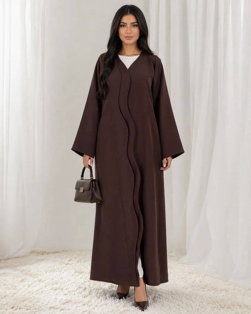 أم سكوير فاشن Bridal Satin Wave Abaya I Deep Espresso