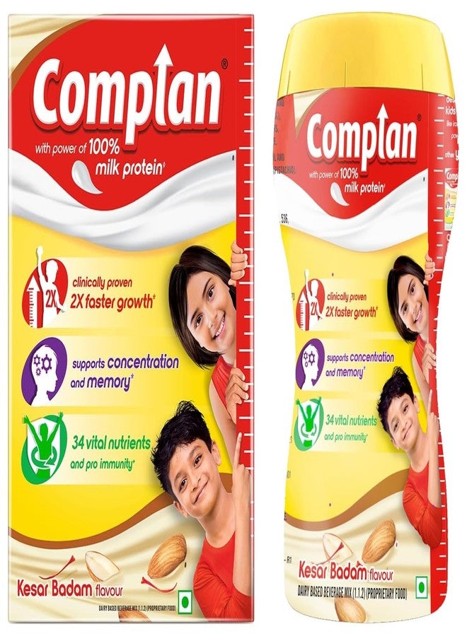 Complan Nutrition Drink Powder for Children, Kesar Badam Flavour, 500 g Jar & Kesar Badam, 500gm (Jar) | Nutrition drink for kids with protein & 34 vital nutrients - Image 1
