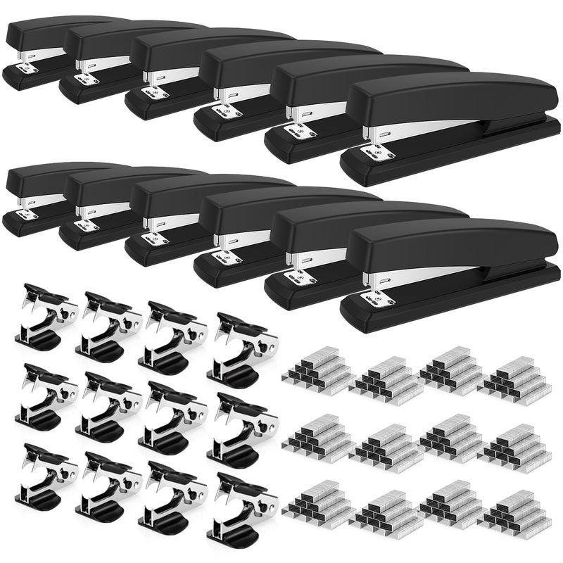 Deli Stapler, 12 Pack Desktop Office Supplies Stapler, Office Product, 25 Sheet Capacity, Includes 12000 Staples and 12 Staple Removers, Black - Image 1