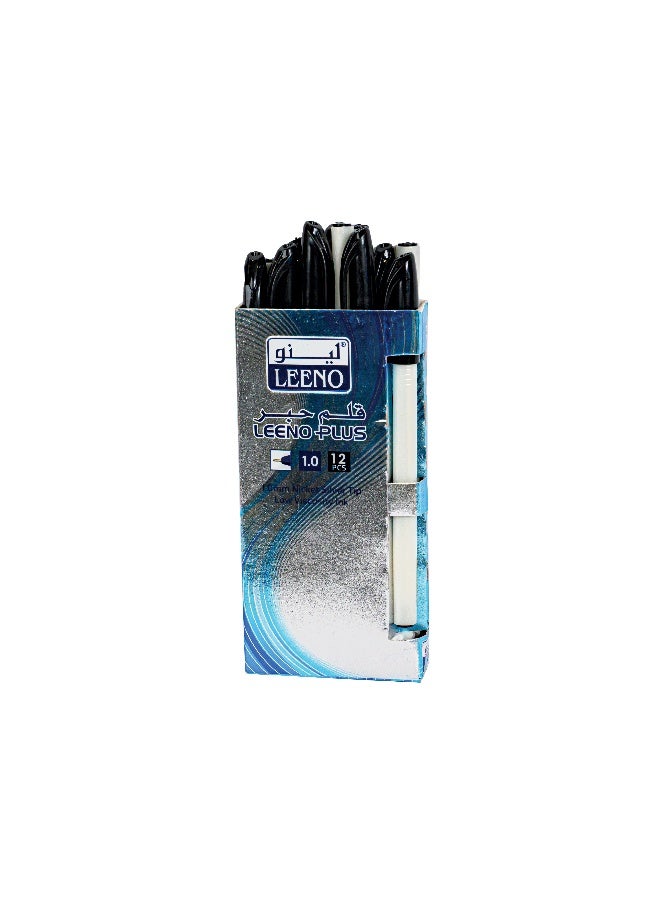 Leeno Plus Ballpen Black 1.0Mm 12Pcs Pack of 12