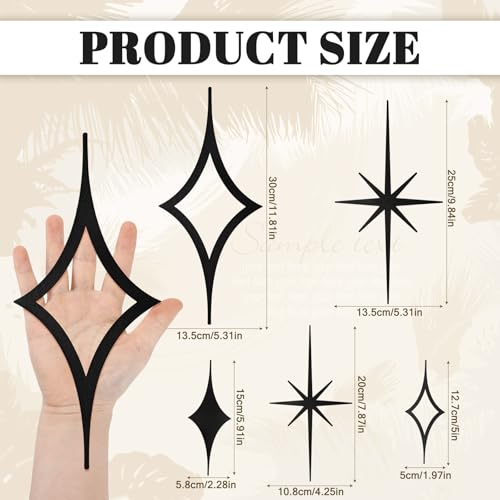 Yaocom 5 Pieces Mid Century Wall Decor Black Metal Vintage Starburst Retro Decor Mcm Wall Art Sculpture Mid Century Elegance Accents Diamond Star Bursts Vintage Style Home Decoration - Image 3