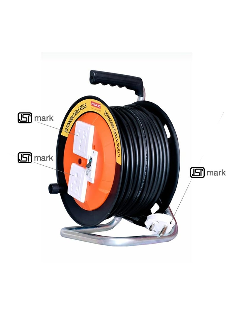 Max MAX Extension Drum 25 Meter Wire (1.5MM, 3 Core Cable)|with Two Universal ISI Marked 6/16 Amps sockets|32 Amp MCB Switch and with Indicator|Cable Reel|Heavy Duty|Extension Cord Reel|  - Image 5